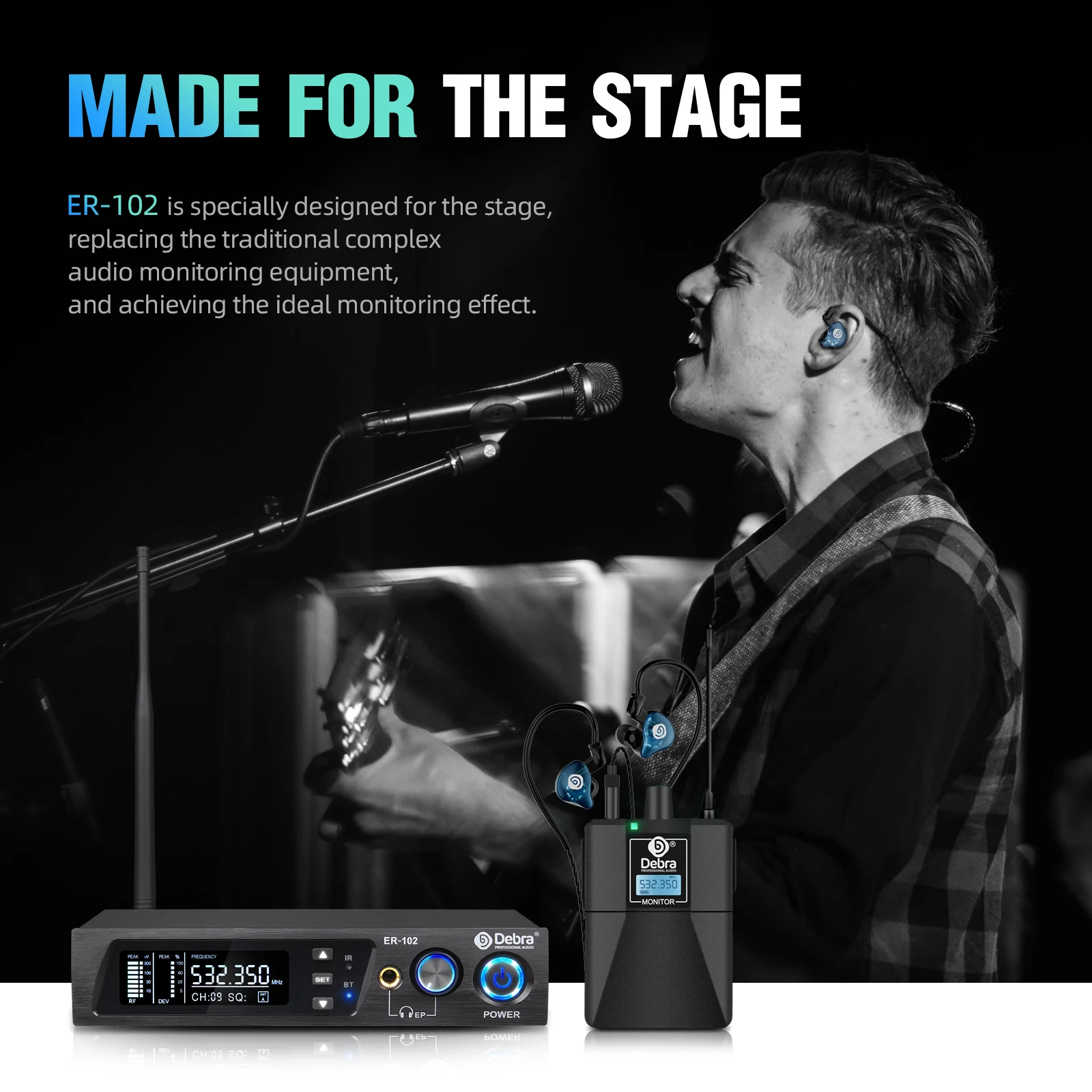 Debra ER-102 UHF Wireless In-Ear Monitoring System with Bluetooth 5.0 for Record