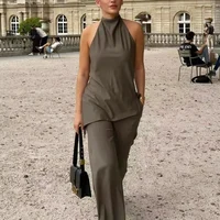 HXAO Elegant Pants Sets For Women 2 Pieces Trousers Sets Outfit Halter Backless Tank Top Baggy Pants 2024 Summer Women's Suit - Image 5