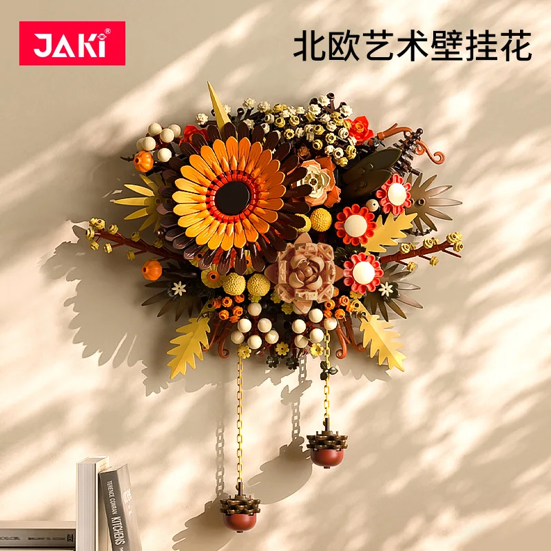 JAKI 유럽 및 미국 스타일 아트 시뮬레이션 꽃, 거실 걸이 벽 꽃 장식, 소녀 빌딩 블록 장난감