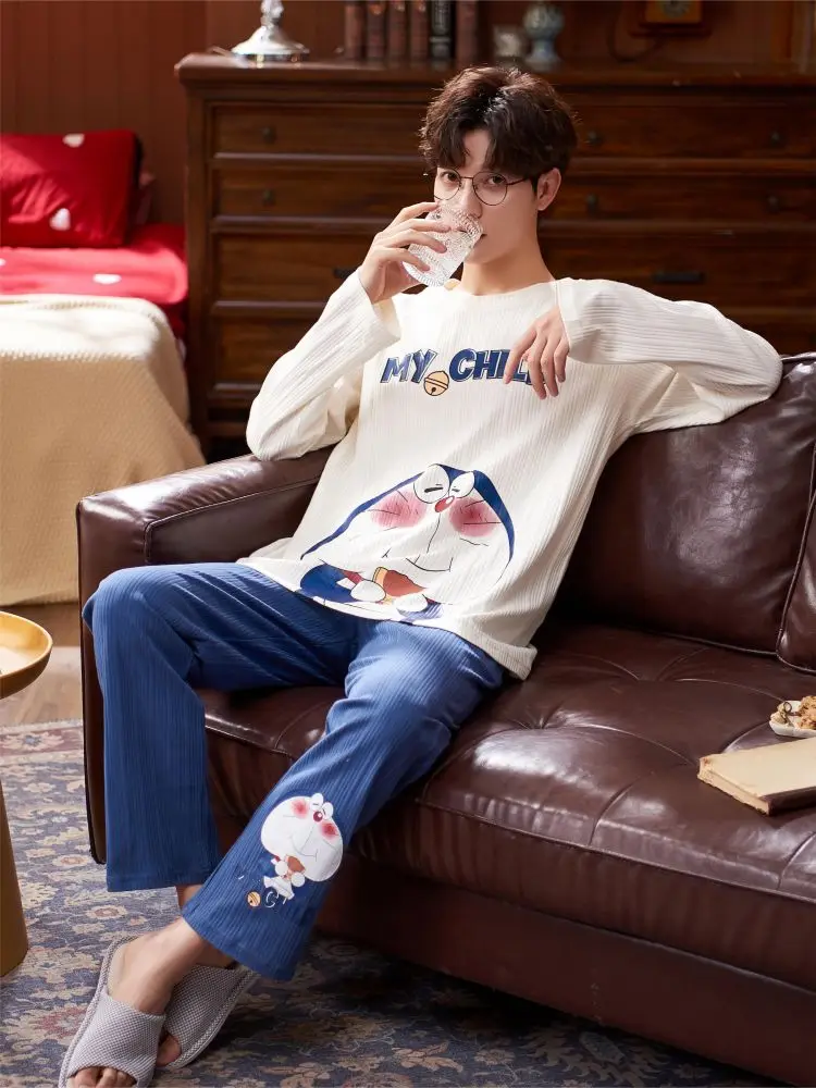 Matching Couple Pajamas Men's Cotton Silk Pajama Set Warm Korean New Two Piece Pojama Man Men Pyjamas Sleepwear Nightgown