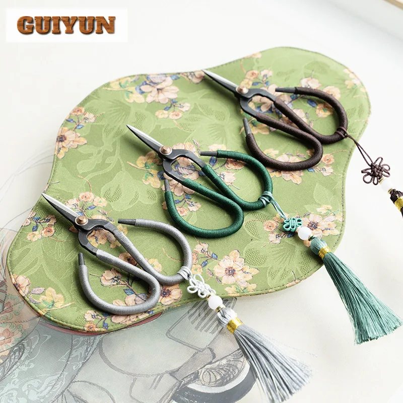 Handmade Iron Art Small Tea Scissors Exquisite Tea Packing Bag Knife Flower Tassels Chinese Kung Fu Set Ceremony Accessories