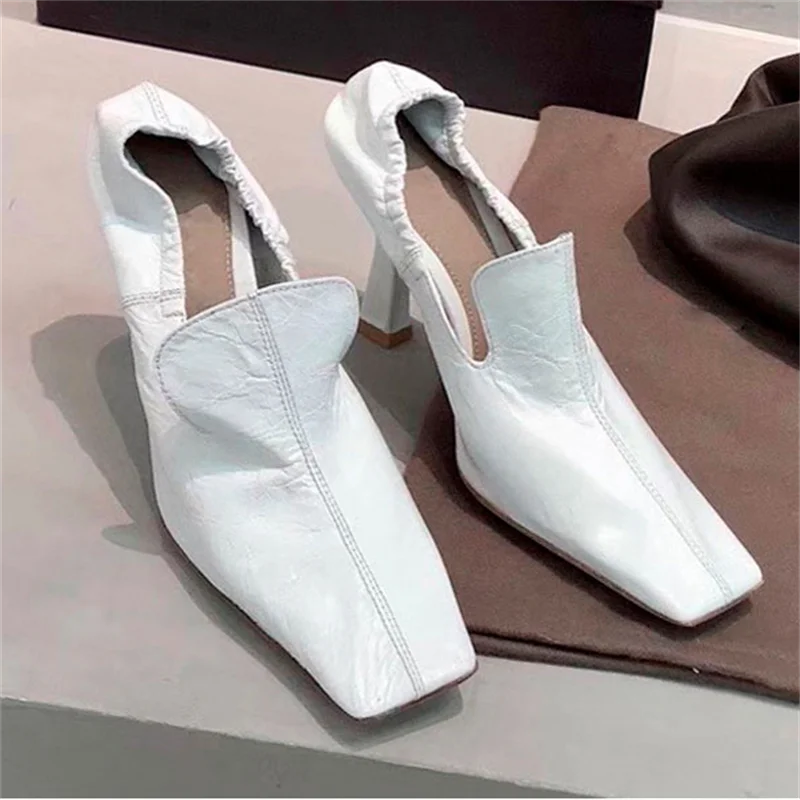 

Square Toe White High Heels Vintage Muller Shoes Female Loafers Zapatos De Mujer Fashion Pumps Office Ladies