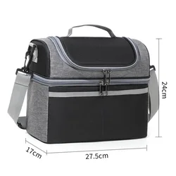 Insulated Reusable Lunch Bag with Adjustable Shoulder Strap - Large Capacity (Black dinner roll A)