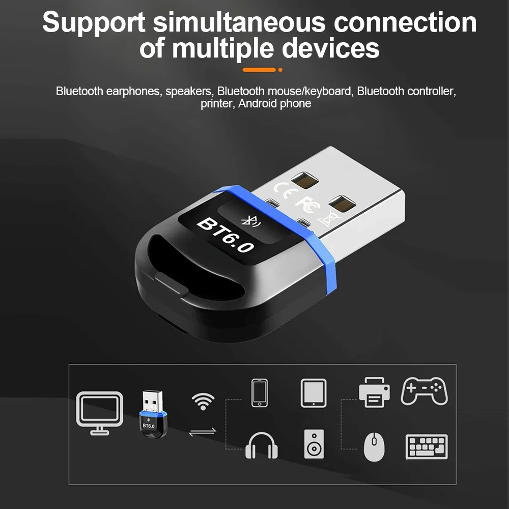 KEBIDUMEI USB 블루투스 6.0 송신기 무선 어댑터 블루투스5.4 동글(무선 마우스 키보드 헤드용 Win 11/10/8.1용)