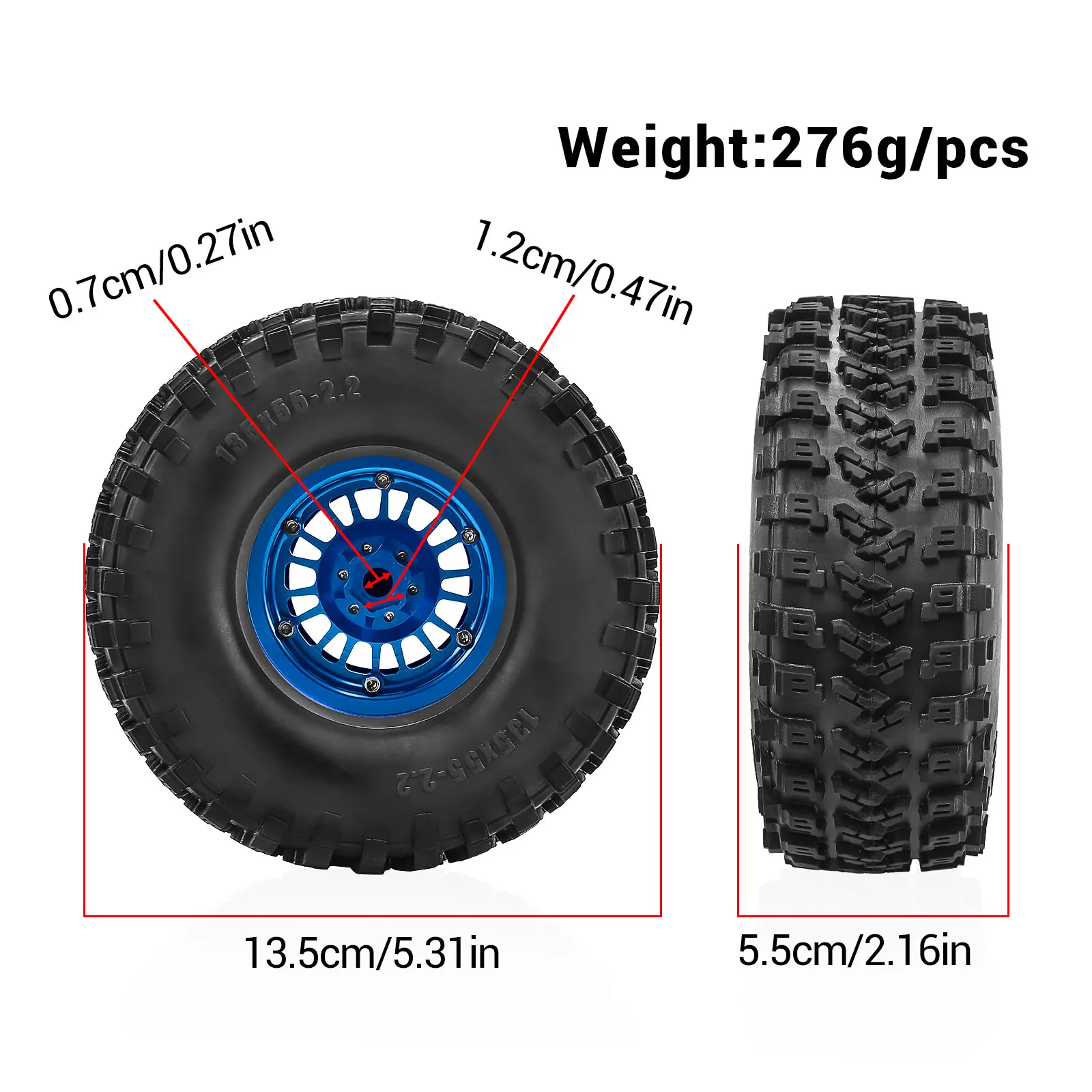 Jeu de 4 pneus et jantes aluminium 2.2" pour crawler RC 1/10