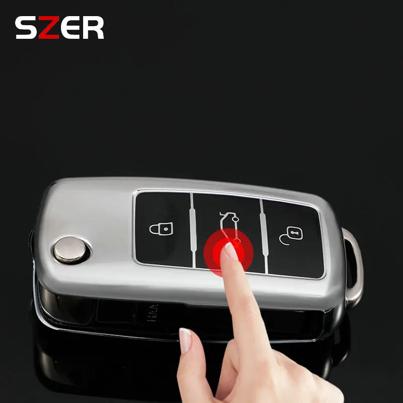 Key Case Cover 3 Button TPU Car Key Case Cover Volkswagen VW Polo Golf Passat Tiguan Beetle Caddy T5 Up Eos Skoda Octavia Seat Leon Altea