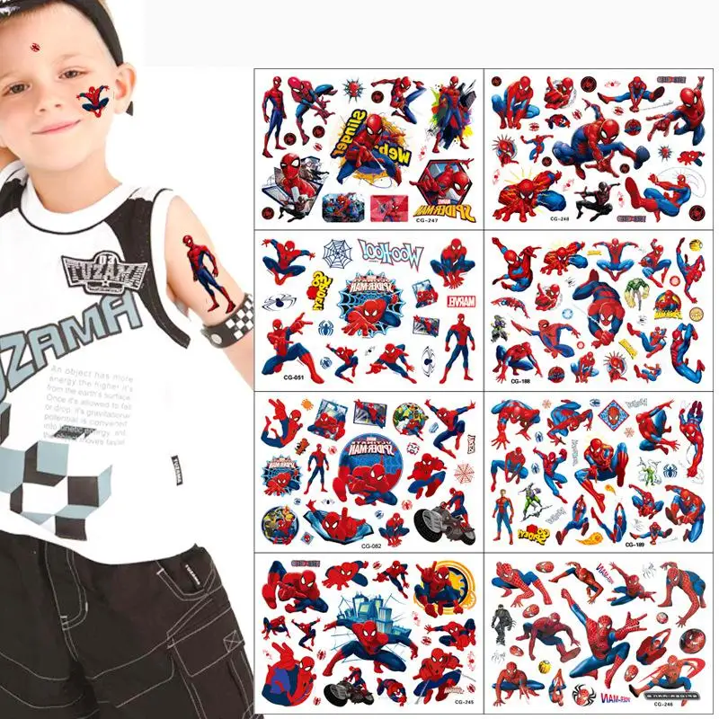 1Pcs Marvel Spiderman Tattoo Stickers Anime Spider-Man Cartoon Tattoo Sticker Kids Verjaardagsfeestje Geeft Geschenken Body Art