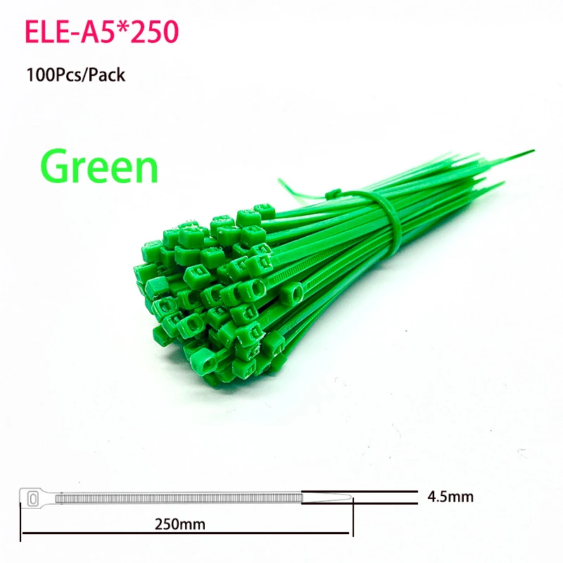 

5x250mm Plastic Self-Locking Plastic Green Nylon Tie 100PCS/Bag Zip Wraps Strap Nylon Cable Tie With Multiple