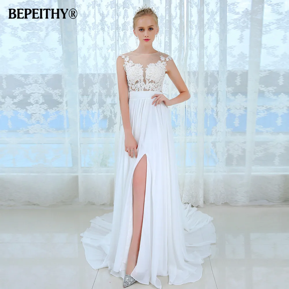 

BEPEITHY Vestido De Novia, Пляжное свадебное платье с короткими рукавами 2023, кружевное сексуальное свадебное платье трапециевидной формы, простое шифоновое свадебное платье