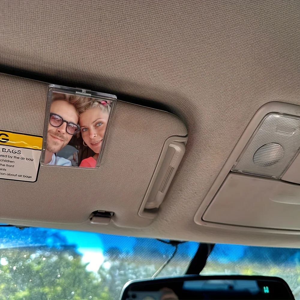 Custom Sun Visor Photo Clip Scratch Resistant Personalized Photo Frame Tool-Free Installation No Charging Required