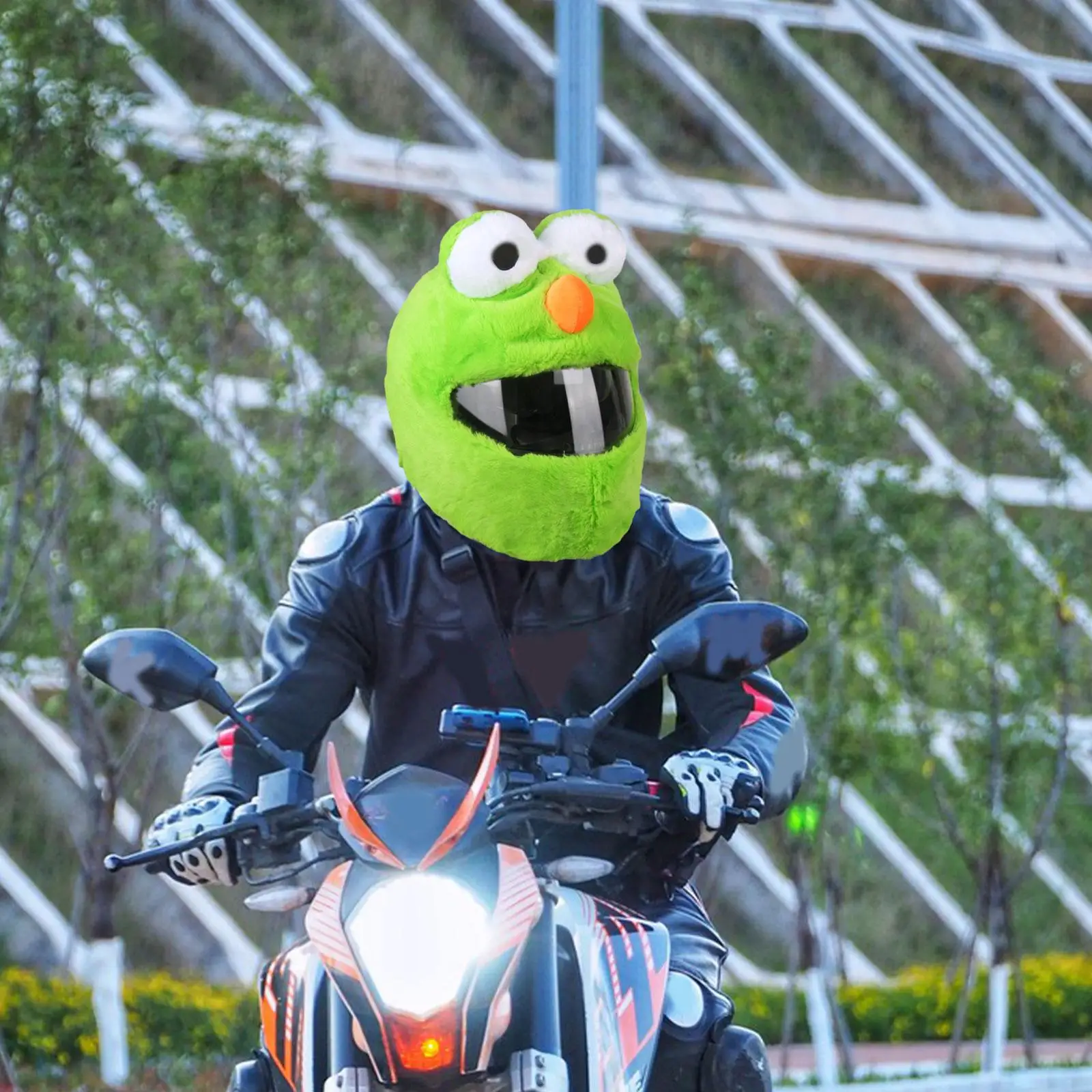 

Helmet Cover Sleeve Green Eye Catching Style Motorbike Plush Outdoor Cartoon