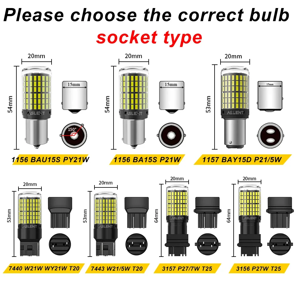 LED Car Turn Signal Reverse Light Bulbs 144SMD White Red