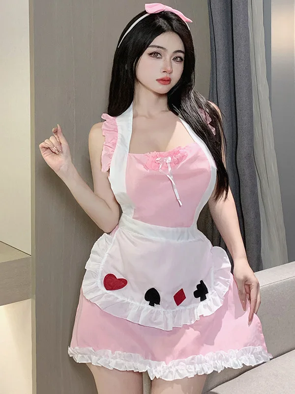 

Увлекательное платье горничной для ролевых игр, страстная униформа, соблазнительное платье без рукавов с бантом и открытой спиной, элегантное модное Очаровательное платье HXYR