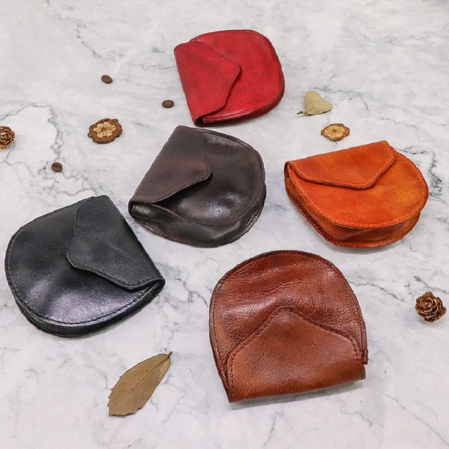 Vintage vegetable tanned cowhide wallet women's old small coin purse  natural real leather zipper men's card holder key case men - AliExpress