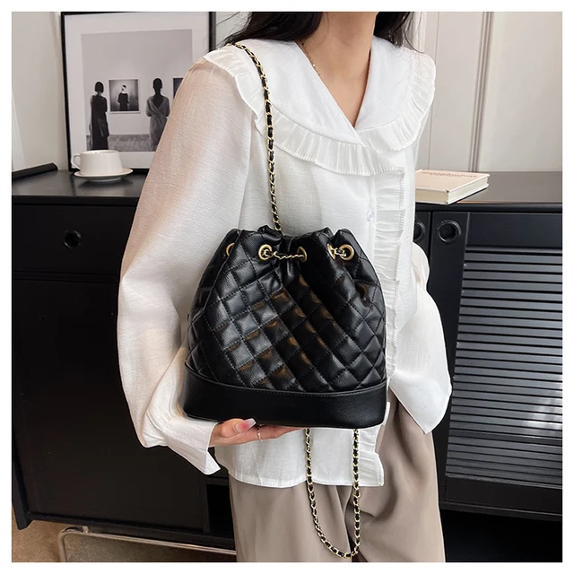 chanel white bucket bag leather
