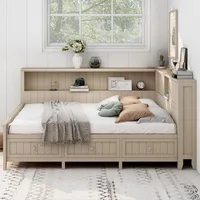 Full Size Daybed, Wood Full Daybed Frame with Storage Shelves and 3 Drawers, Antique White Milk 2