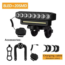Enhanced LED Bicycle Front Light with USB Rechargeable Horn and Easy Installation (8 LED - 20 SMD)