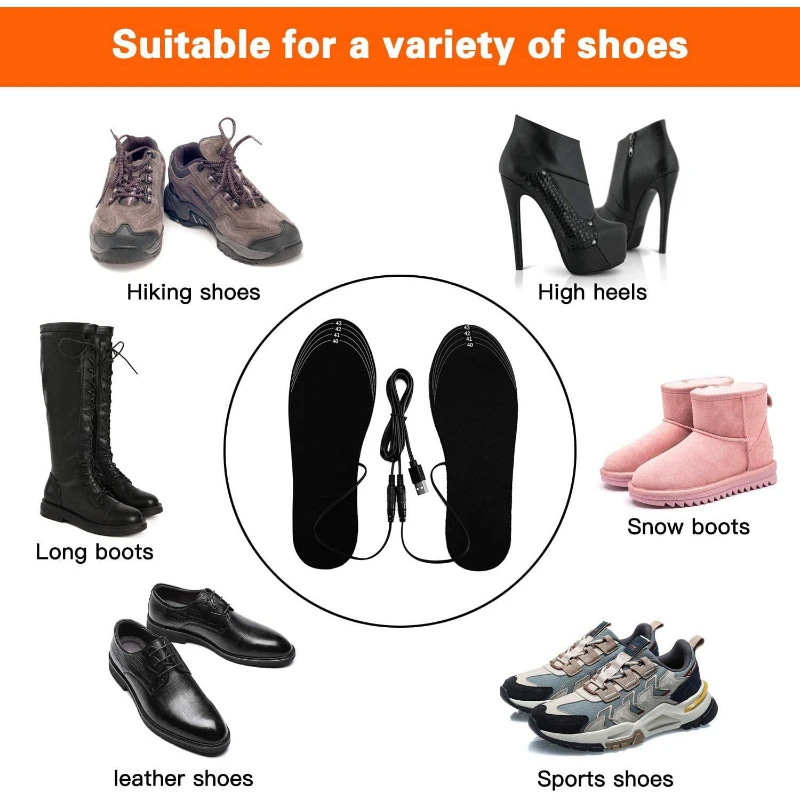 USB Rechargeable Heated Insoles Size 35-46 DIY Customizable Electric Heated Shoes Pad for Outdoor Skiing Winter Foot Warmers