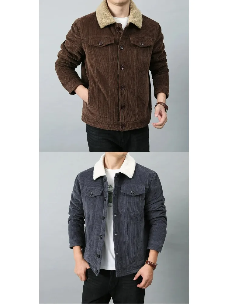 Mens Padded Corduroy Parka Jacket - Warm Windbreaker with Fur Collar