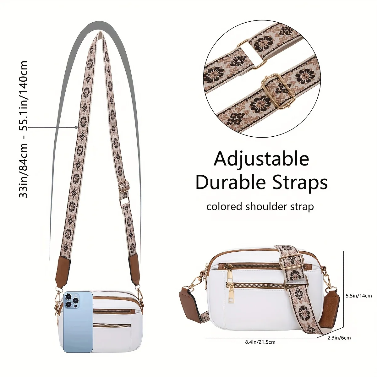 Stylish Wide Shoulder Strap Leather Crossbody Bag States Color Matching Zipper Small Square Shoulder Bag Suitable for Daily Use