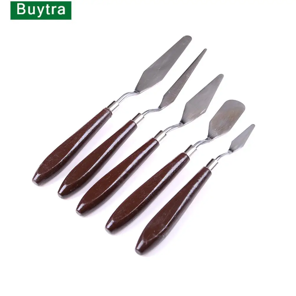 

5Pcs Stainless Steel Mixed Palette Scraper Set Spatula Knives Wooden Handle Painting Knife Blade For Artist Oil Painting Tools