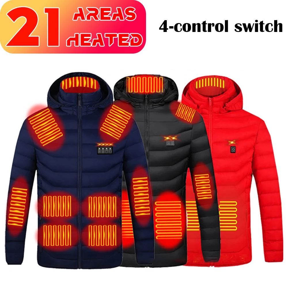 Heated Cotton Clothes Jacket 21 Areas USB Heating Jacket Warm Snowfield Heated Vests Coat Hunting Hiking Camping Winter S-6XL