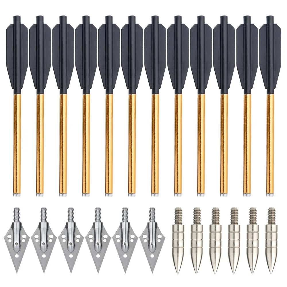 12/24 pcs Hunting Aluminum Tips Bolt 6.25inch Arrow for Archery 50/80lb Short Arrow Bow Assories Hunting Shooting Arrow 12 pcs spine 500 archery carbon arrow od 7 8mm id 6 2 mm bow shooting accessories with black arrow quiver hunting set