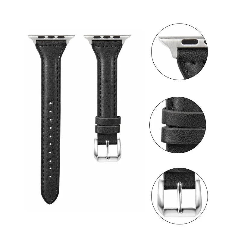 Black Leather Apple Watch Band 40mm 41mm 44mm 45mm 49mm Ultra, Women Apple  Watch Strap, Slim Apple Watch Bracelet, Iwatch Band 