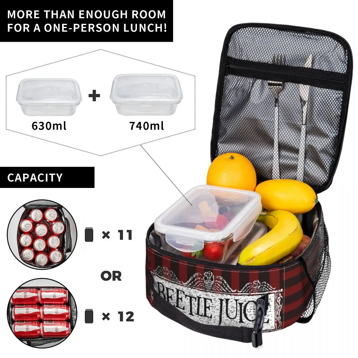 Custom Tim Burton Beetlejuice Lunch Bag Men Women Cooler Thermal Insulated Lunch Box for Adult Office