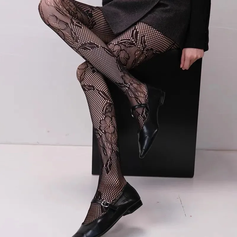 Charming Floral Thigh High Fishnet Stockings