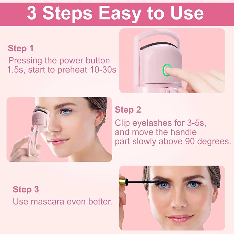 Heated Eyelashes Curler Portable USB Rechargeable Electric Eyelash Curler Quick Heating & Long Lasting Eyelashes Curling Effect