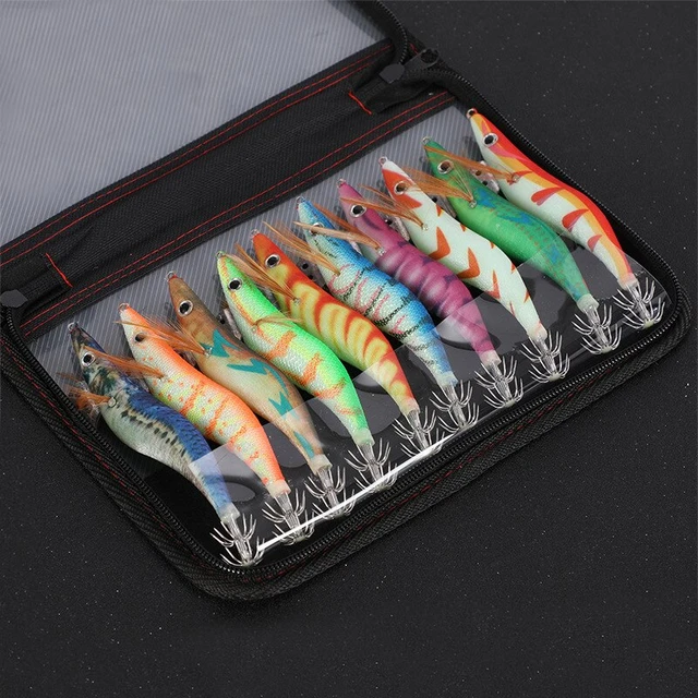 Fishing Wood Shrimp Luminous Squid Octopus Lure 10PCS 3.0 3D Eyes