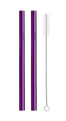 UPORS Extra Wide Reusable Stainless Steel Drinking Straws for Smoothies and Bubble Tea, Set of 2 (Purple)