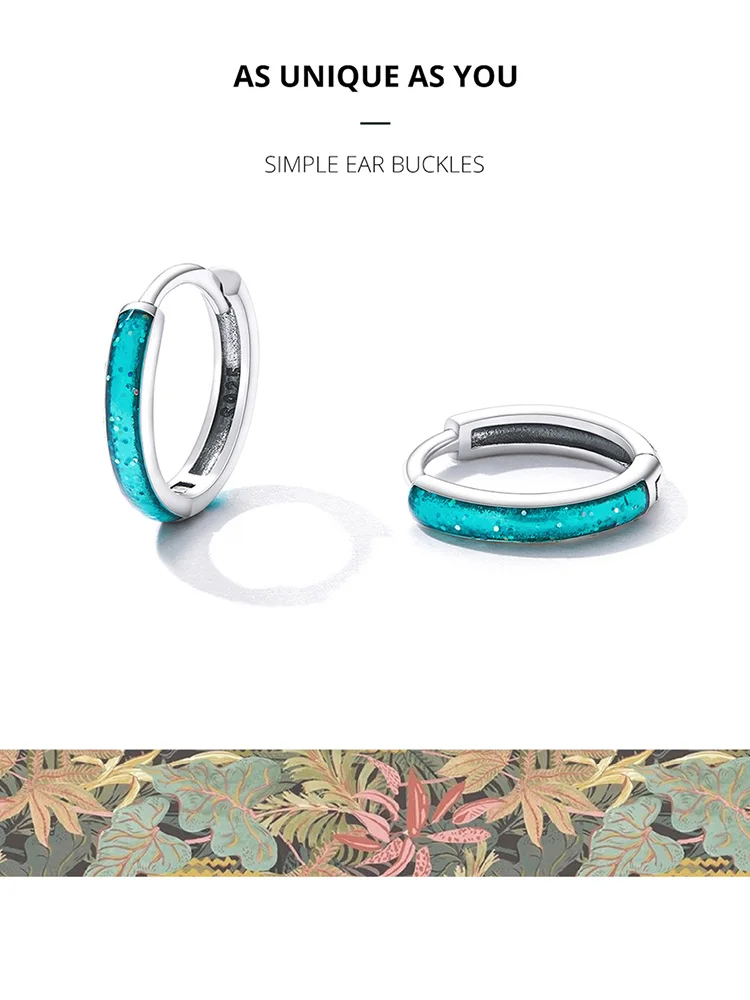 gold ring for women Bamoer New Genuine 925 Sterling Silver Simple Colorful Circle Earrings Blue Ear Hoods for Women S925 Fine Jewelry Gift Wholesale gold ring for women