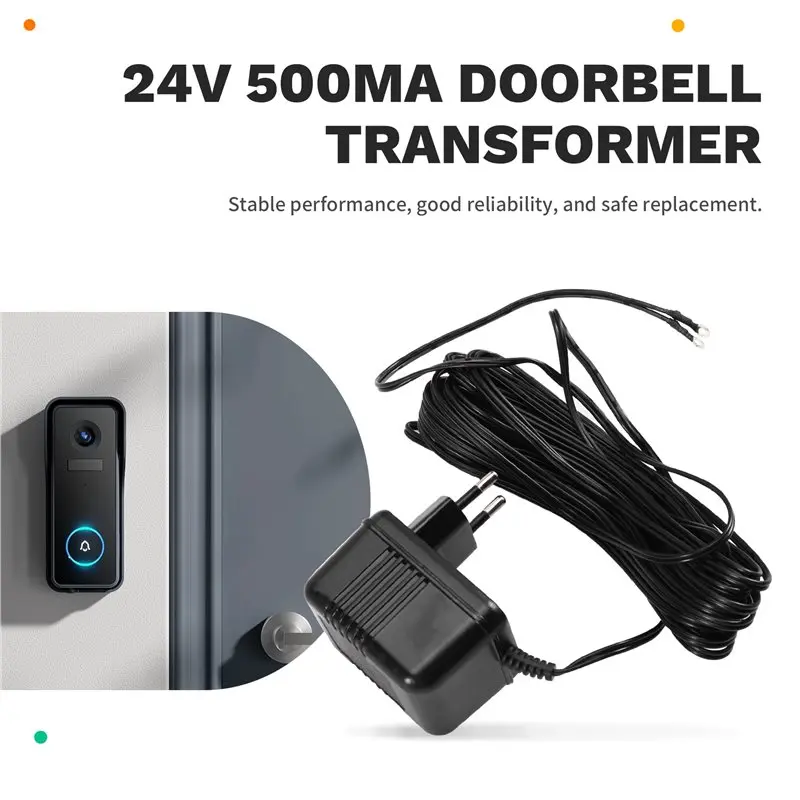 AC 전원 어댑터 24V 500Ma 초인종 변압기, 링 초인종 및 8M(315) 코드가 있는 온도 조절기용 EU 플러그