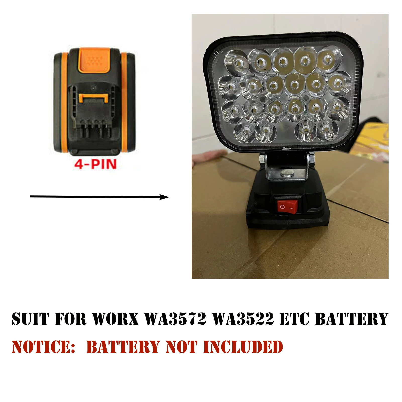 

worklight for Worx 20V max battery 4pin WA3551 WA3550 WA3553,built in Dual 5V USB (bare light only)