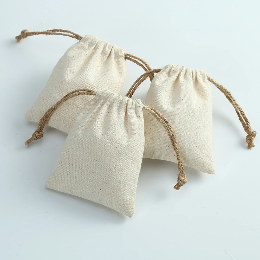 10 Cotton Burlap Jewelry Packaging Pouches Organizer Wedding Christmas