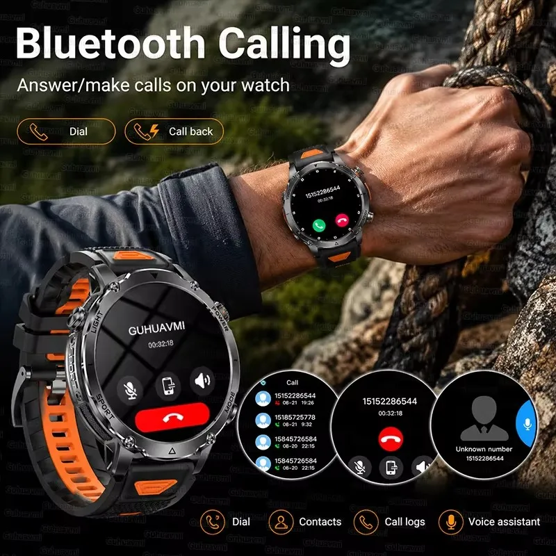 Outdoor Smart Watch for Men with 1400mAh Battery, GPS, Flashlight, 1.7 AMOLED Display, Bluetooth Calling, and Waterproof Design