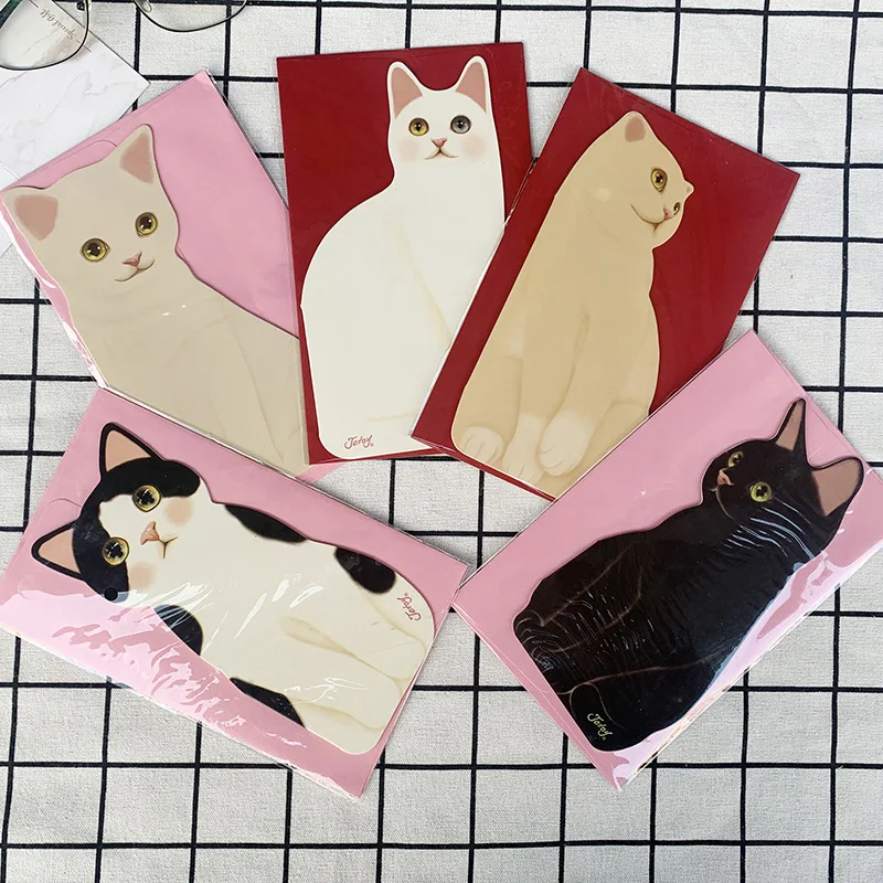 5/10PC Greeting Cards 3D Cat Postcards New Year Party Greeting Card Gift Folding Greeting Card Birthday Wedding Invitation Cards