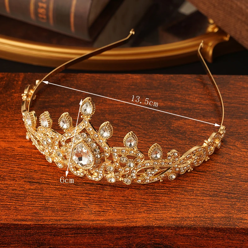 Water Drop Green Red Rhinestone Bridal Crown Morocco Trendy Luxury Gold Plated Bridal Headdress Arabic Wedding Gifts for Women