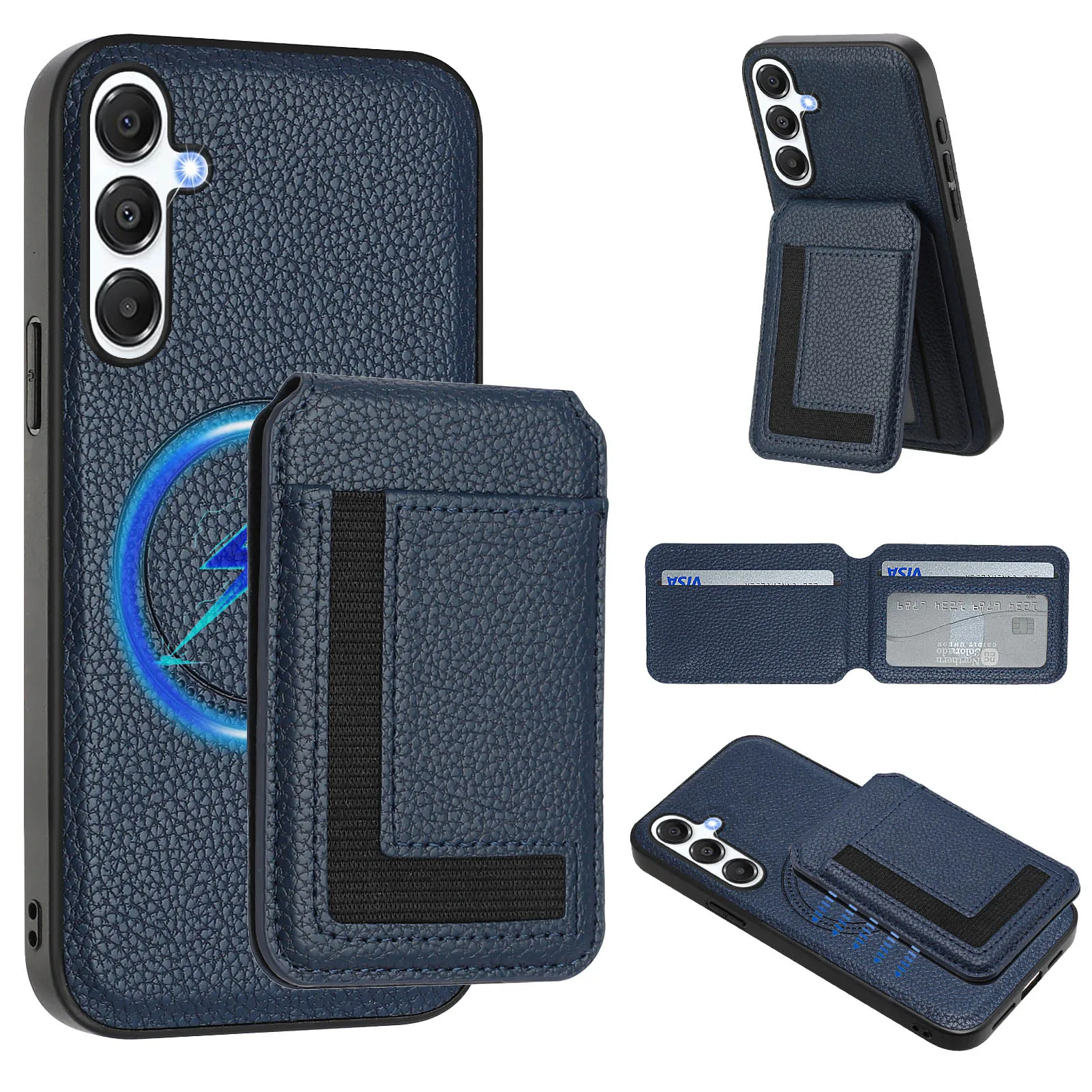 Detachable Leather Wallet Case with Vertical Card Slots and Bag Cover