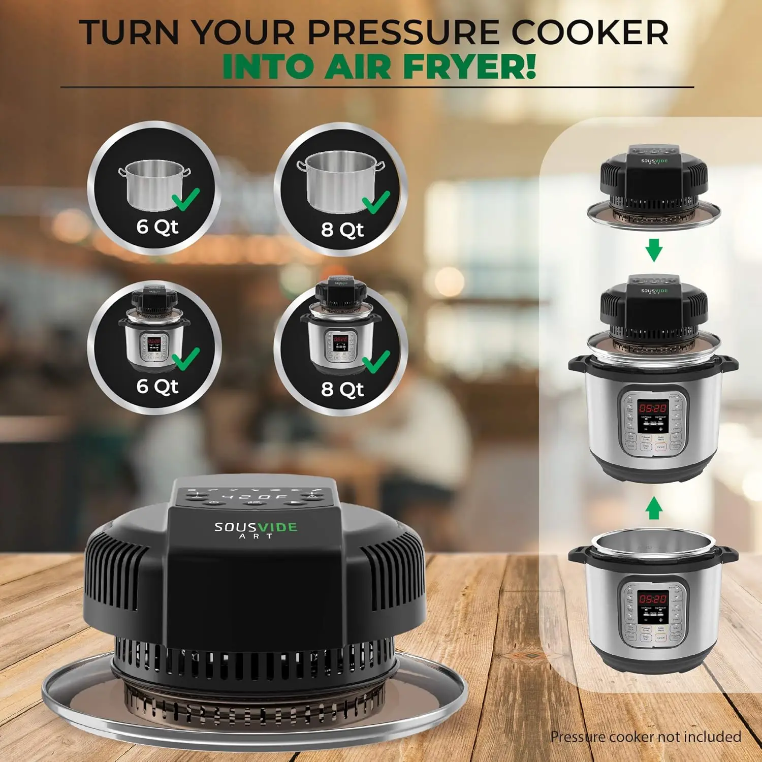 Art 7-in-1 Instant Pot Air Fryer Lid 8 qt, Instant Pot Pressure Cooker Attachment - Fryer Lid - Instapot Accessory - Ai 2