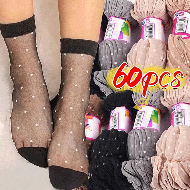 Ultrathin Nylon Mid-tube Sock Women Black Skin Dot Silk Socks Summer Short Hosiery Female Breathable Non-Slip Stretch Ankle Sox