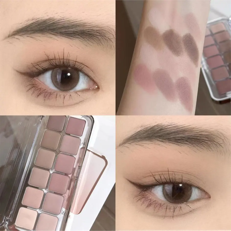 thumbnail image 5 of Nueva paleta de sombras de ojos de 12 colores, baja saturación, mate completo, maquillaje de ojos coreano, gris, rosa, color tierra, pigmento de ojos de larga duración, 5 of 5