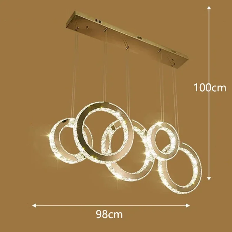 Description Picture 4 of itemCrystal Lamp Creative Five Ring Dining Table, Living Room, Dining Room, Bar Counter, Rectangular Dining Room Pendant Light