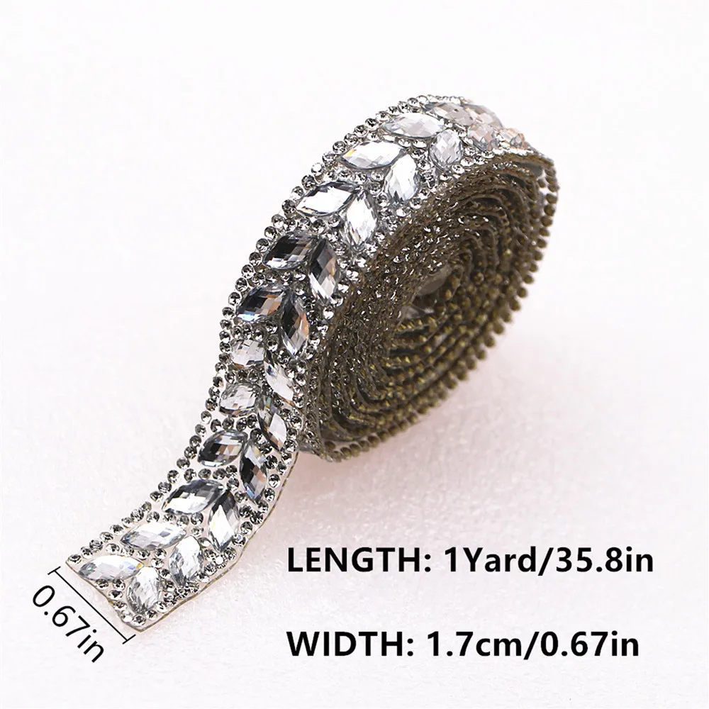 1 Yard Sparkling Horse Eye Shape Rhinestone Strip for Dance Dresses&Costumes,Easy-to-Apply Hot Melt Glue for DIY Embellishment