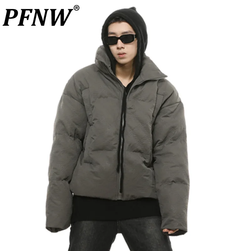 

PFNW Groove Jacquard Men's Padded Jackets American Stylish Male Solid Color Cotton Coats Niche Design 2023 Winter Trendy 28W2264