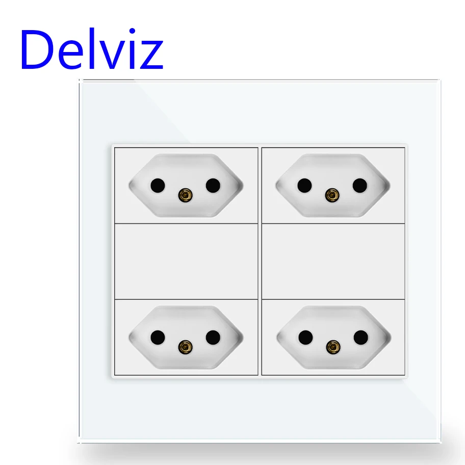 Delviz Brazil Standard Power Outlet, 10A/20A AC 110V~250V, 120mm*120mm Crystal Glass Panel, BR Electric plug 4 times Wall Socket