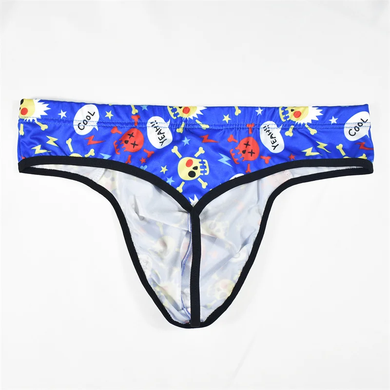 4PCS Wholesale Mens Thong Underwear Sexy Skull Print U-convex Pouch Men Tangas Hombre Ropa Interior T-back Thongs G String
