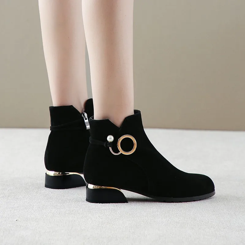 TSTCTB 2022 Women's Shoes Women Ankle Boot Low Heel Shoe Plus Size 43 Short Cow Suede Female Shoes Ladies Autumn Winter Boots